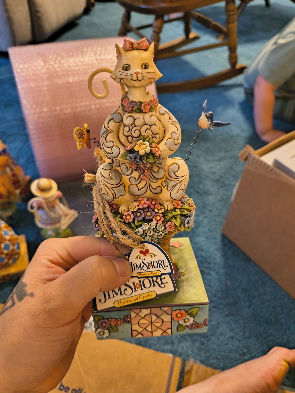 Jim Shore Cream Cat Figurine with Pastel Floral Accents